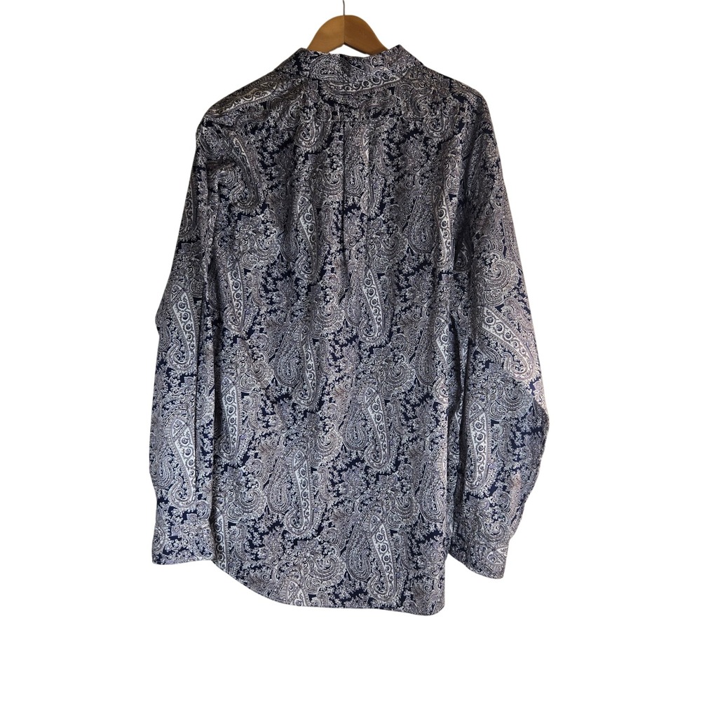 Cremieux Paradise Mens XL Navy White Paisley Print Long Sleeve Cotton Shirt NWT - Picture 2 of 10